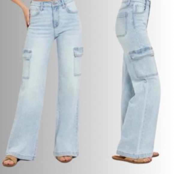 Trending New High Rise Wide Cargo Leg Jeans - Picture 5 of 7